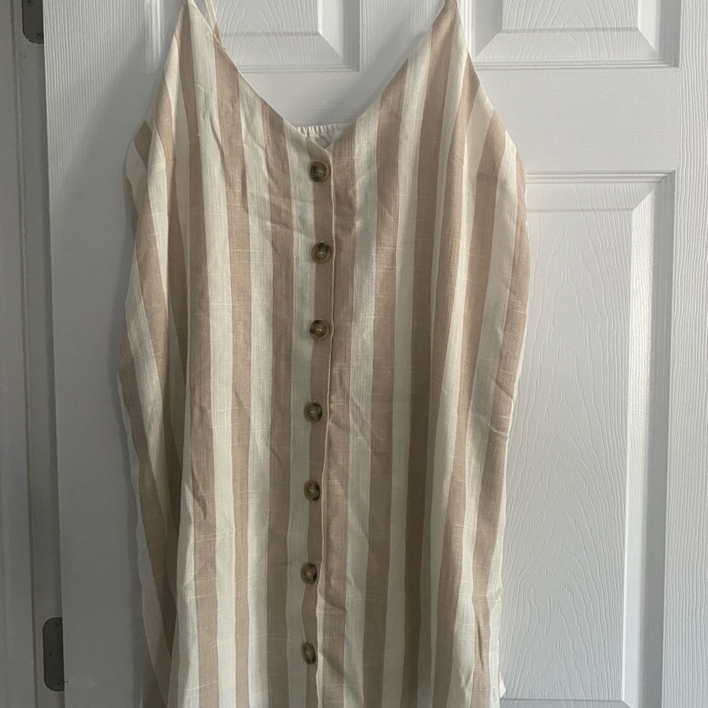 White and beige striped linen dress
